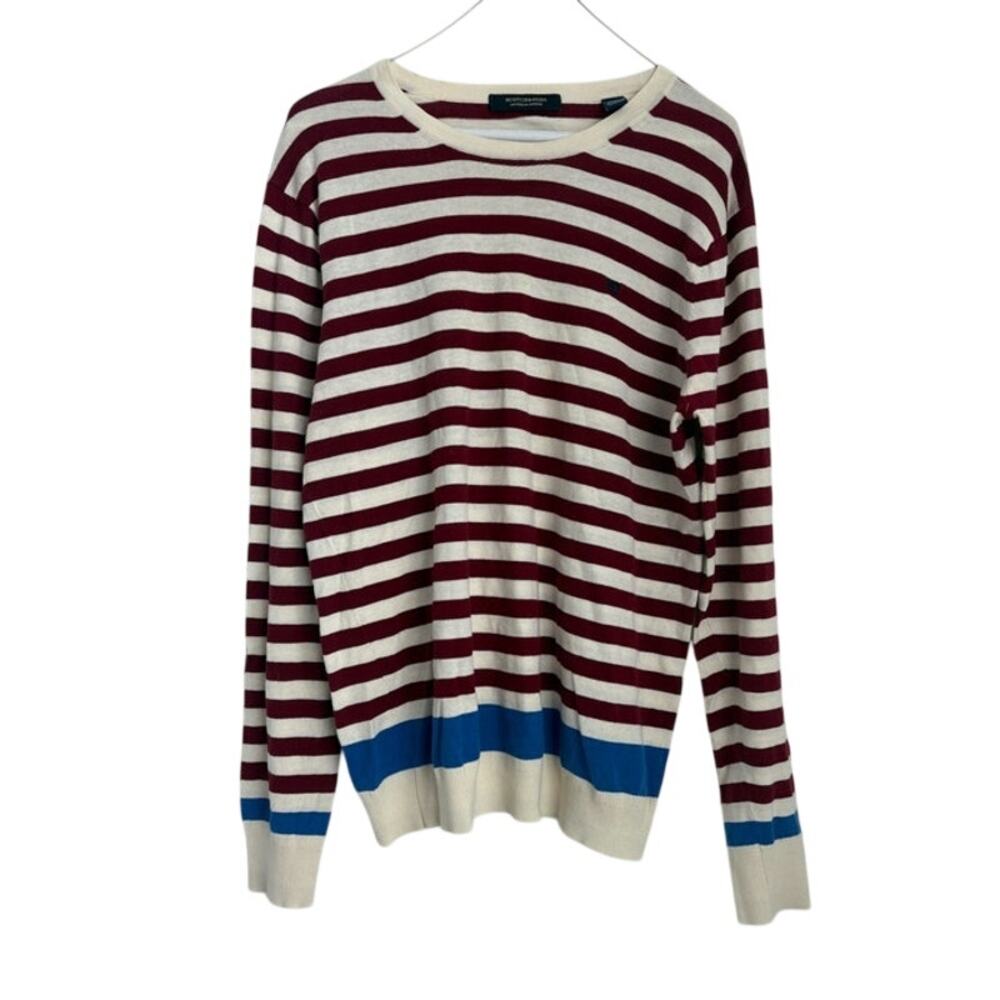 Mens Scotch & Soda Maroon Stripe Lightweight Cotton Sweater Size Large